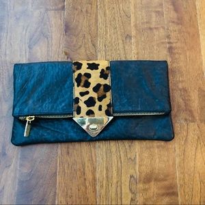 Topshop Leather and leopard pony hair clutch